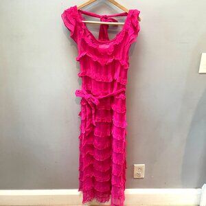 Cleobella Milana Ankle Dress‎ XS Magenta Ruffled Ethically Handmade